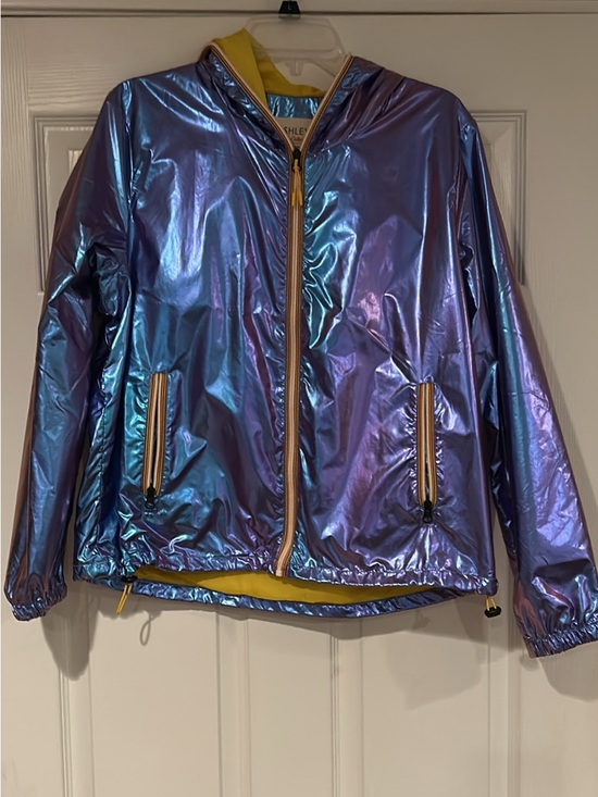 Ashley By 26 International Jackets & Blazers - Ashley By 26 International Iridescent Purple-Blue Bomber Jacket with Yellow Trim